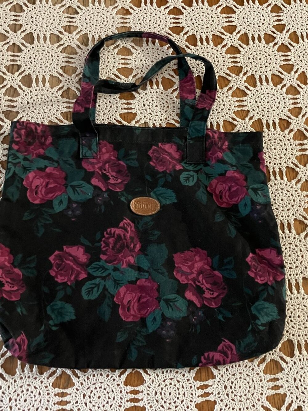 Vintage Gitano Floral Rose 16” Canvas Tote Bag w/ Two Non-Adjustable Handles